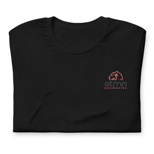 ATMN Lion + Woodworks Cross Unisex T-shirt /// Hyper Crimson Dark Mode